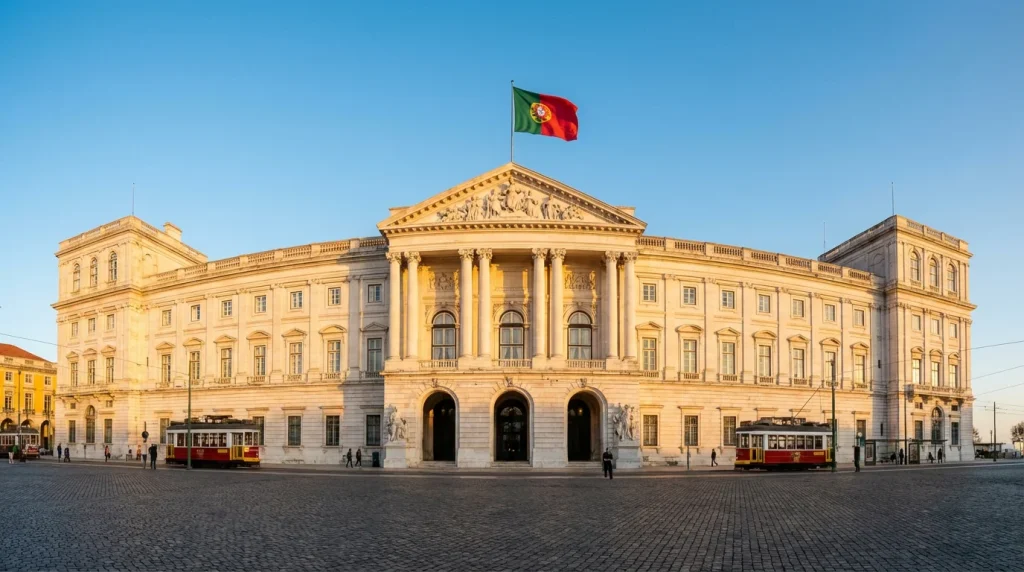 Edifício histórico em Lisboa simbolizando regulamentação do jogo online